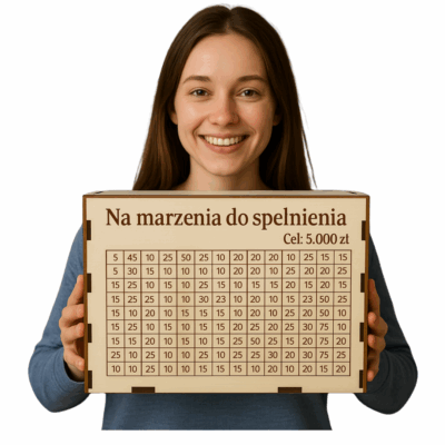 Biała skarbonka wykreślanka z grawerem TWÓJ NAPIS